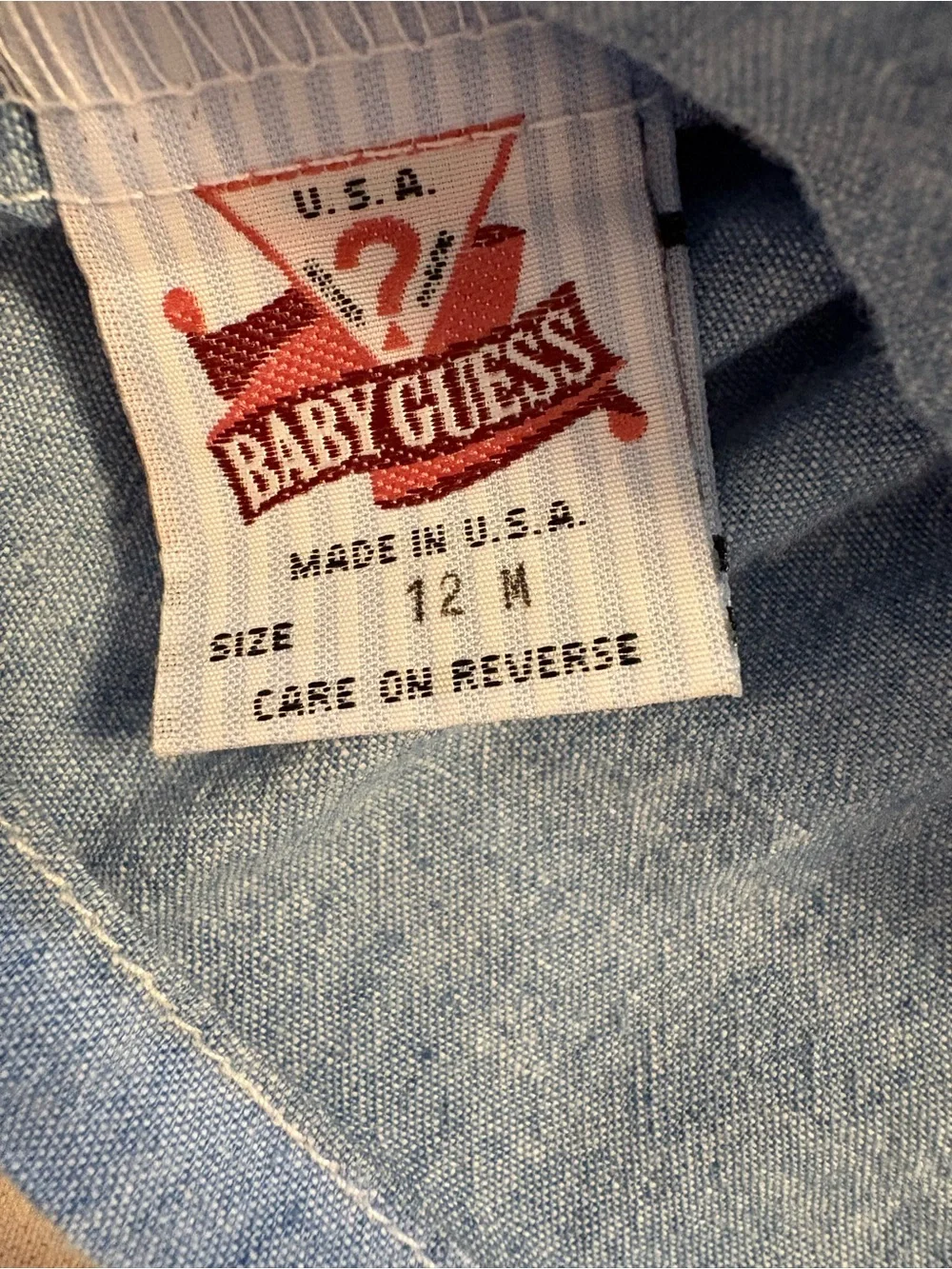 Vintage 90s Baby Guess Dress 12M Chambray Denim Knit Tie Waist USA Made